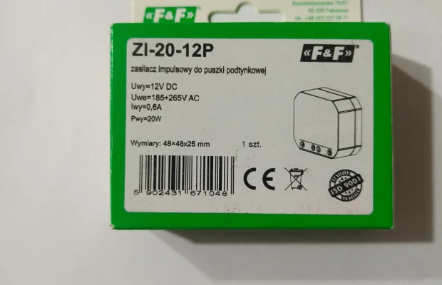 Zasilacz impulsowy do puszki podtynkowej  , Zasilacz impulsowy ZI-20-12P - Zdjęcie 2